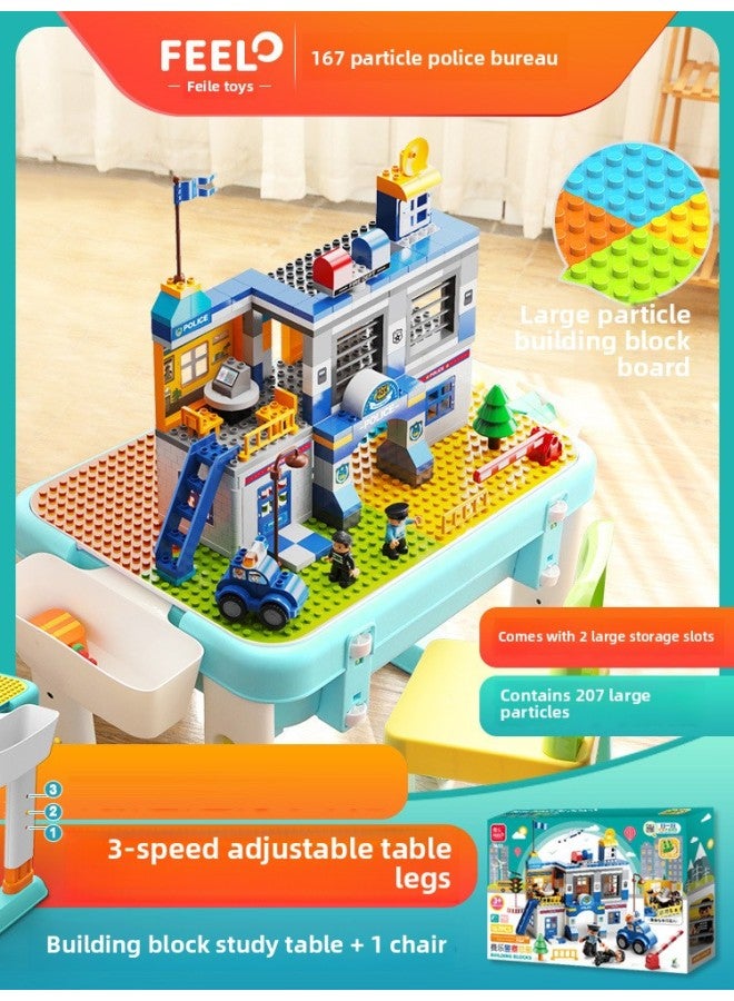 Fei Le Building Block Table Lifting Learning Table Children's Toy Table Compatible With Lego Large Particles Assembled A Generation Of Hair-Color:167 Granules (single Building Block, Without Table) - Image 1
