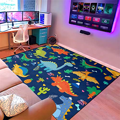 Kossmjx Cartoon Dinosaurs Area Rugs for Kids Blue Lovely Animal Patterns Carpet Dinosaur Carpet for Boys Bedroom Kitchen Playing Room Dinosaur Room Decor, 5'×7' - Image 5