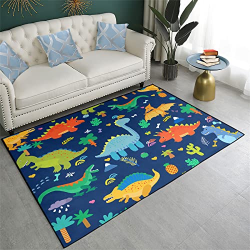 Kossmjx Cartoon Dinosaurs Area Rugs for Kids Blue Lovely Animal Patterns Carpet Dinosaur Carpet for Boys Bedroom Kitchen Playing Room Dinosaur Room Decor, 5'×7' - Image 3