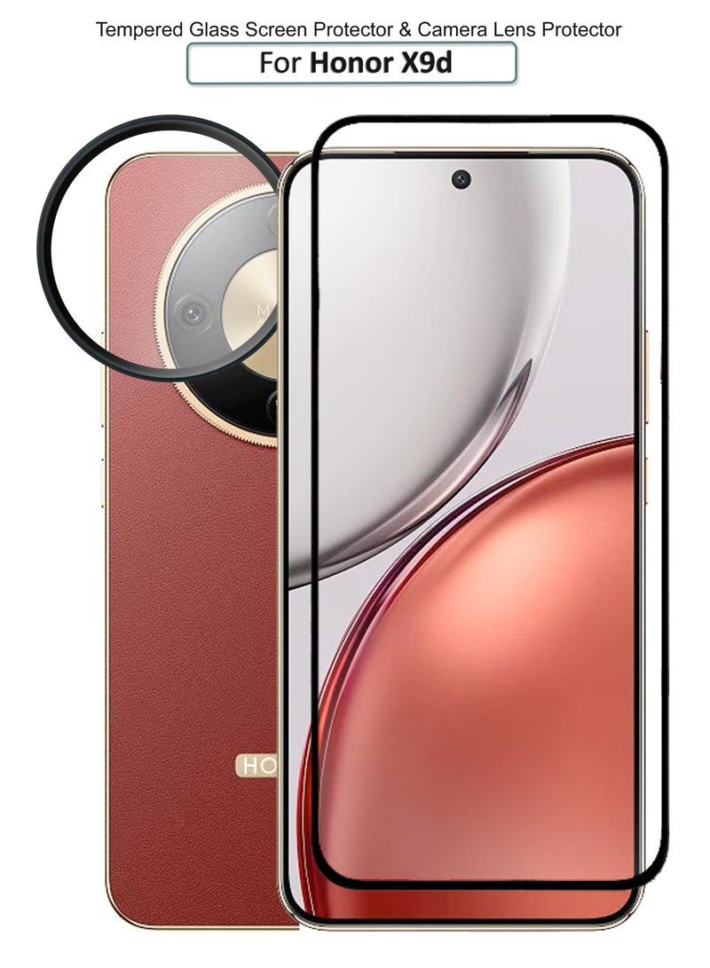Honor X9d - Tempered Glass Screen Protector & Camera Lens - Advanced Border-Less Full Edge to Edge ,Shatterproof , High Responsiveness , Higher Transparency , Quick to Install ,Anti-scratch and Bubble-free Screen Protector And Scratch-Resistant HD Clarity Ultra-Thin 9H Tempered Glass with Alloy Metal & Best Camera Protection - Image 1