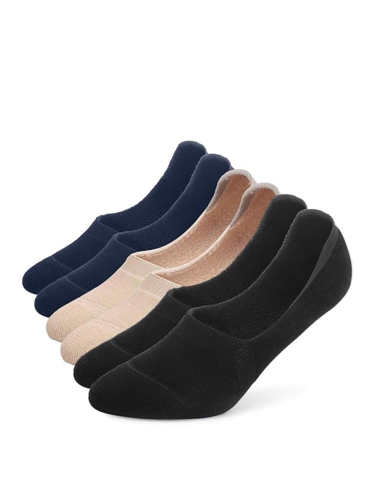 DIAMOND TOE جوارب رجالية غير مرئية 6 أزواج مع وسادة - مصنوعة من القطن المشطوف - جوارب لوفر غير قابلة للانزلاق - مقاس EU 40 إلى 45 (أسود، بيج، أزرق - 6 أزواج) - Image 1