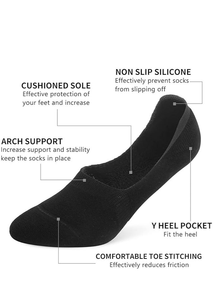 DIAMOND TOE جوارب رجالية غير مرئية 6 أزواج مع وسادة - مصنوعة من القطن المشطوف - جوارب لوفر غير قابلة للانزلاق - مقاس EU 40 إلى 45 (أسود، بيج، أزرق - 6 أزواج) - Image 3