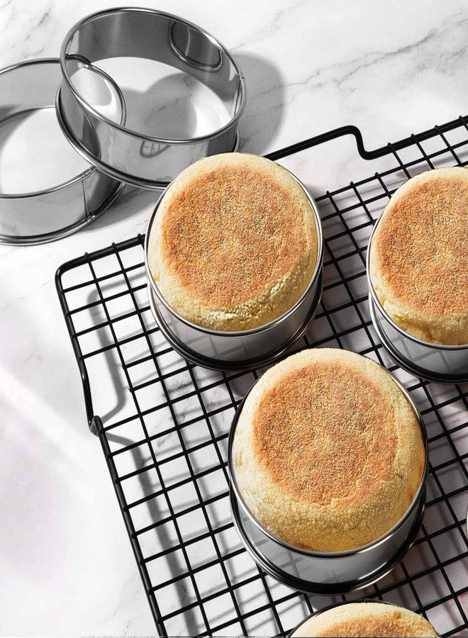 FANGSUN 4 Inch English Muffin Rings, Stainless Steel Crumpet Rings, Tart Rings for Baking, Double Rolled Nonstick Round Cake Ring, Metal Pastry Ring Mold for Dessert Food Making Tool - Image 3