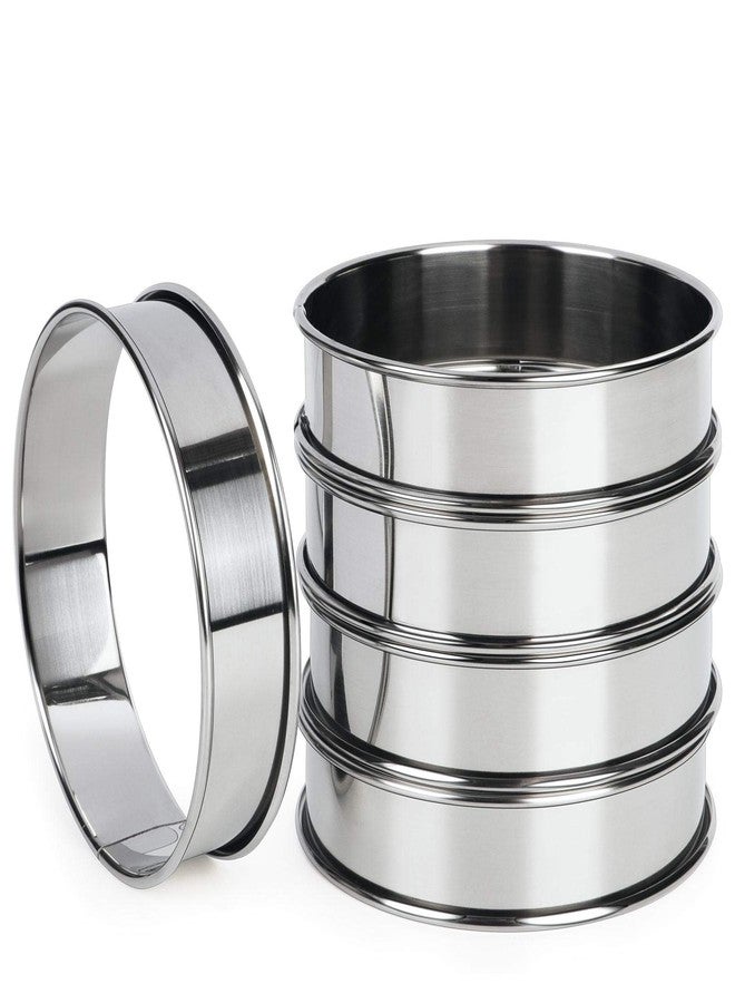 FANGSUN 4 Inch English Muffin Rings, Stainless Steel Crumpet Rings, Tart Rings for Baking, Double Rolled Nonstick Round Cake Ring, Metal Pastry Ring Mold for Dessert Food Making Tool - Image 1