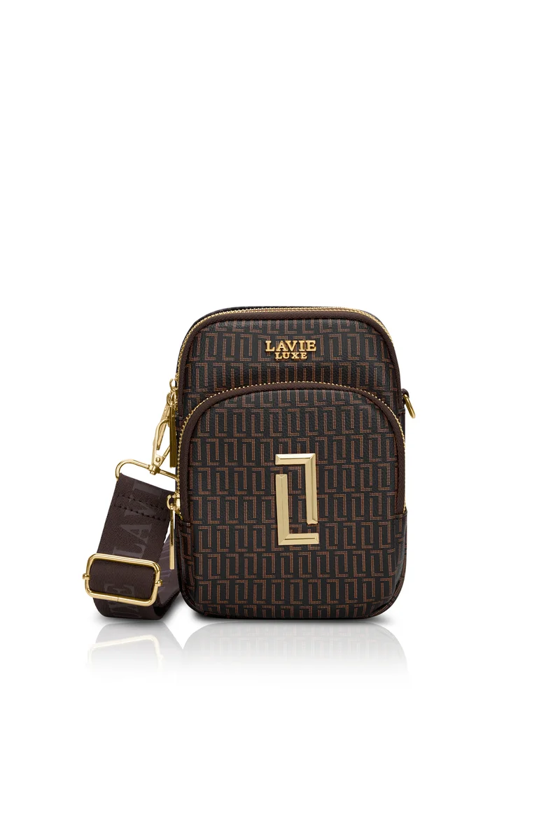 لافي Luxe Women's Monogram Mobile26 Vertical 3-Compartment (Choco)