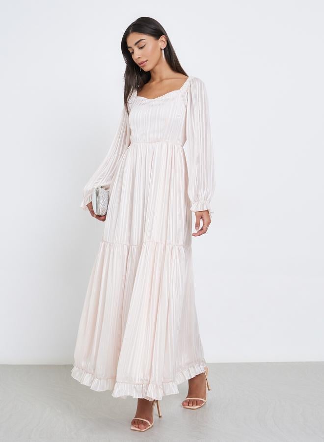 ستايلي فستان طويل بحافة كشكش وأكمام طويلة - Image 1