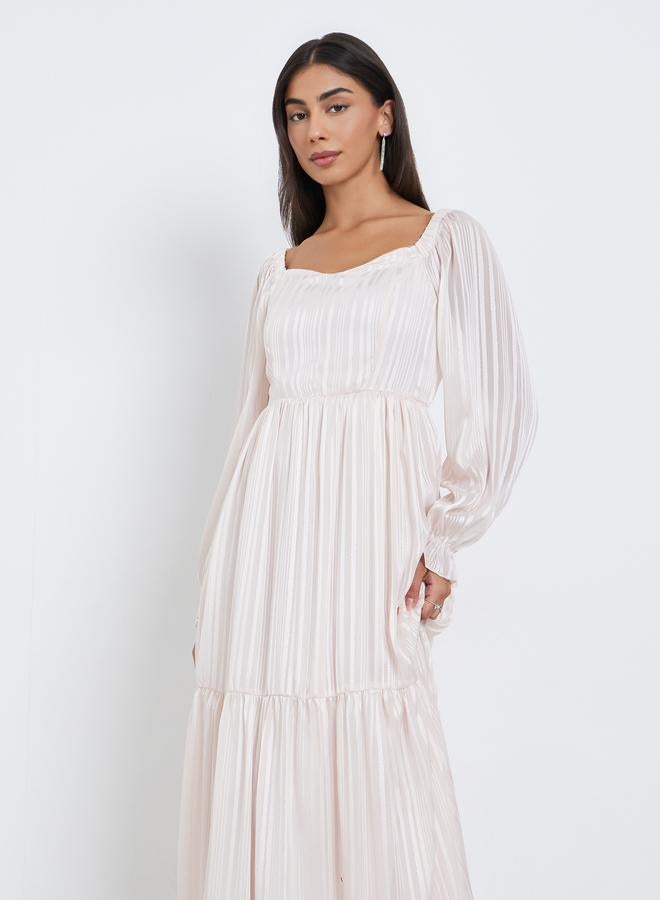 ستايلي فستان طويل بحافة كشكش وأكمام طويلة - Image 3