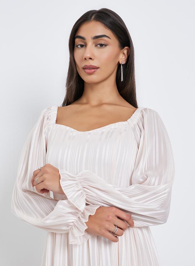 ستايلي فستان طويل بحافة كشكش وأكمام طويلة - Image 4