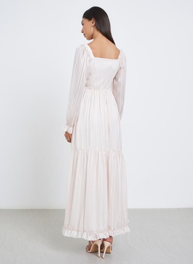 ستايلي فستان طويل بحافة كشكش وأكمام طويلة - Image 5