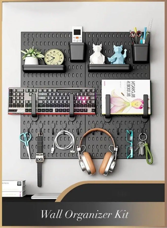 أبيكس مجموعة لوحات تعليق بلاستيكية مكونة من 4 لوحات تعليق و18 ملحقًا، مجموعات لوحات تعليق بلاستيكية للعرض، منظم حائط للمنزل والمكتب - Image 1