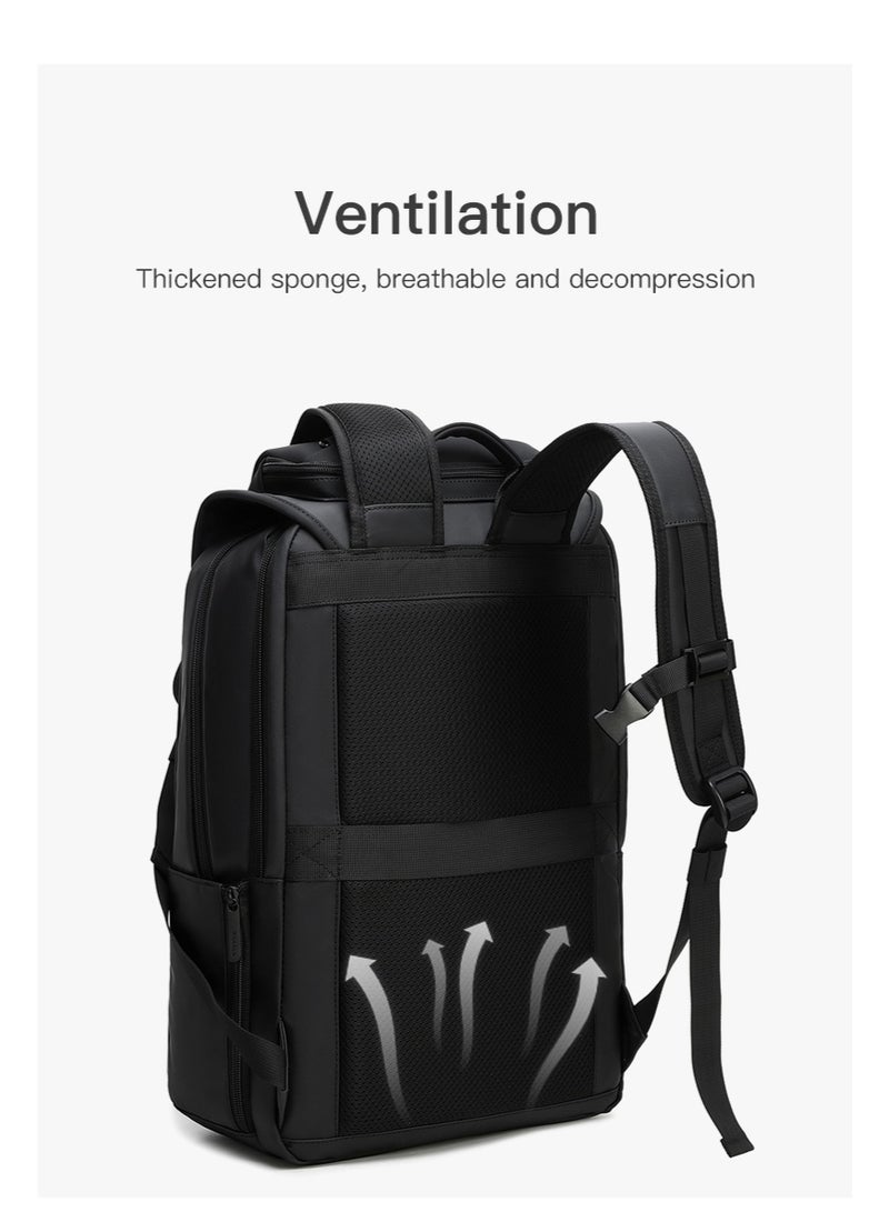 RAHALA Backpacks Bng-128 This sleek all-black backpack blends modern style with rugged utility, making it the perfect companion for your daily commute, business travel, or weekend adventures. Designed for the organized individual, it offers ample storage without compromising on a sharp, minimalist aesthetic. - Image 5
