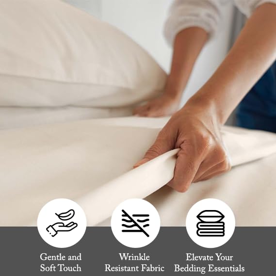Minor Monkey 1000 Thread Count King Sheets Pure Egyptian Cotton King Size Sheets Set Ivory 4 PC Bed Sheet Set Hotel Quality Cooling Bedding Sets Fits 16"" Elasticized Deep Pocket Sateen Weave Sheets - Image 5