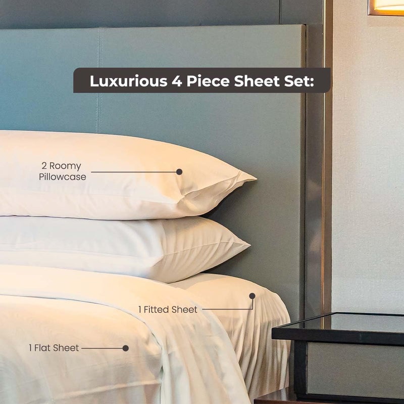 Minor Monkey 1000 Thread Count King Sheets Pure Egyptian Cotton King Size Sheets Set Ivory 4 PC Bed Sheet Set Hotel Quality Cooling Bedding Sets Fits 16"" Elasticized Deep Pocket Sateen Weave Sheets - Image 3