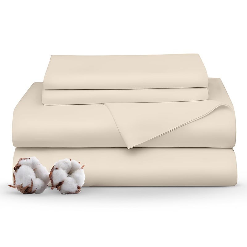 Minor Monkey 1000 Thread Count King Sheets Pure Egyptian Cotton King Size Sheets Set Ivory 4 PC Bed Sheet Set Hotel Quality Cooling Bedding Sets Fits 16"" Elasticized Deep Pocket Sateen Weave Sheets - Image 1
