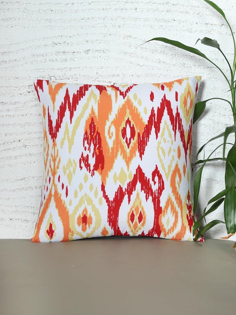 ZEBA World Cushion Cover for Sofa, Bed Poly Canvas Ikat Print | Red - 16x16in(40x40cm) (Pack of 1) - Image 1