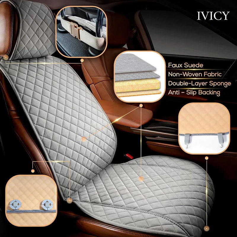 Suede Car Seat Cover for Cars - Non-Slip Soft & Breathable - Front Car Seat Protector Covers Universal Fits Most Automotive, Vans, SUVs, Trucks - 1 Unit - Gray - Image 2
