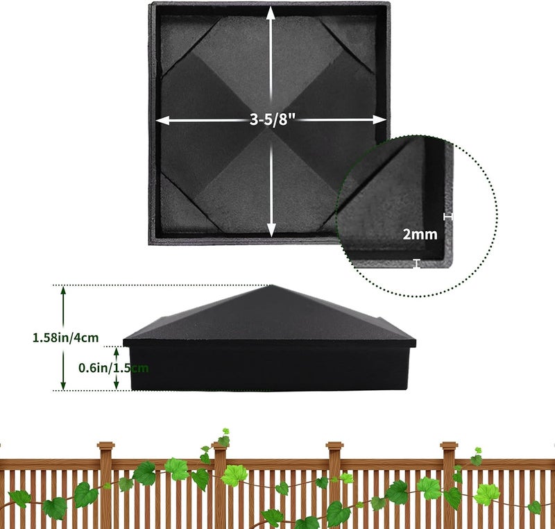 Azdele 4x4 Heavy Duty Aluminum Pyramid Post Caps Cover for 4x4 Nominal Wood Post(True 3.5" x 3.5"), with Matte Finish Powder Coated Surface, for Fence Wood Post of Decks or Corridors Black 4 Pack - Image 3