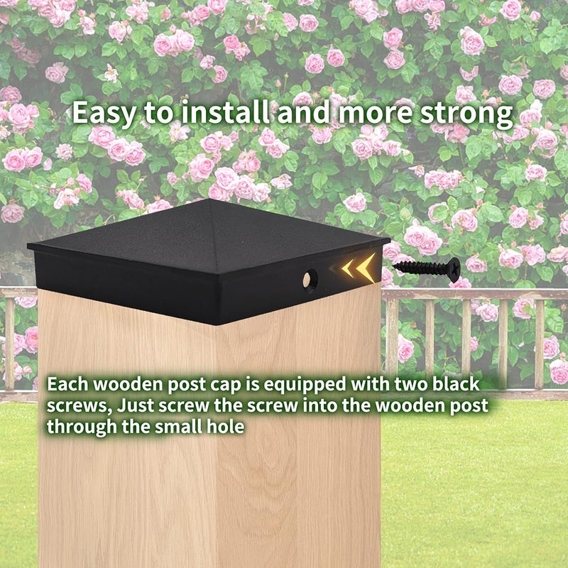 Azdele 4x4 Heavy Duty Aluminum Pyramid Post Caps Cover for 4x4 Nominal Wood Post(True 3.5" x 3.5"), with Matte Finish Powder Coated Surface, for Fence Wood Post of Decks or Corridors Black 4 Pack - Image 4