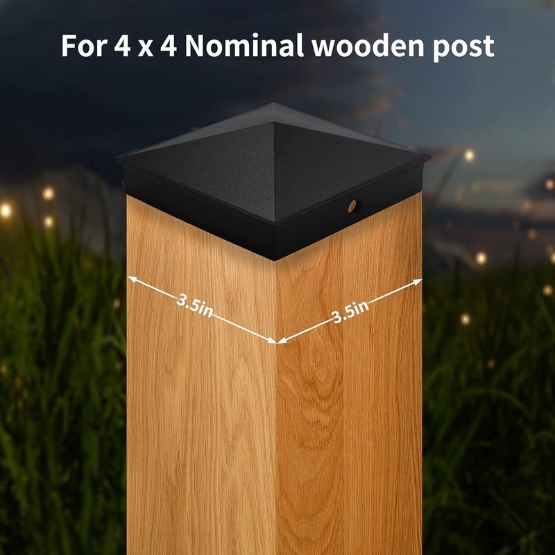 Azdele 4x4 Heavy Duty Aluminum Pyramid Post Caps Cover for 4x4 Nominal Wood Post(True 3.5" x 3.5"), with Matte Finish Powder Coated Surface, for Fence Wood Post of Decks or Corridors Black 4 Pack - Image 2