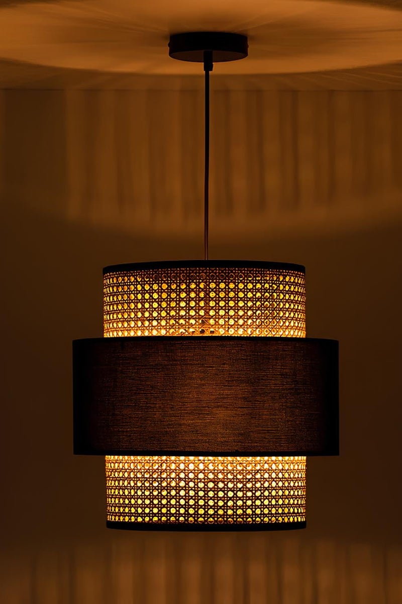 AKWAY Wicker Rattan Cane Webbing Bamboo Hanging lamp Pendant lamp for Home Decoration Premium Ceiling Light Boho Hanging Ceiling lamp(14" Dia x 11" H) (Bulb not Included) (Black) - Image 3