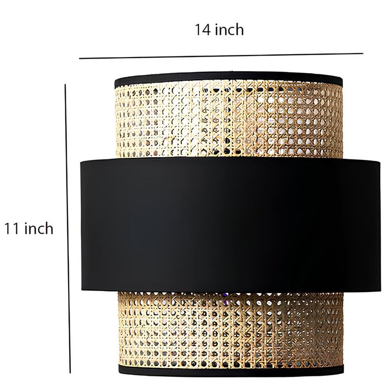 AKWAY Wicker Rattan Cane Webbing Bamboo Hanging lamp Pendant lamp for Home Decoration Premium Ceiling Light Boho Hanging Ceiling lamp(14" Dia x 11" H) (Bulb not Included) (Black) - Image 5