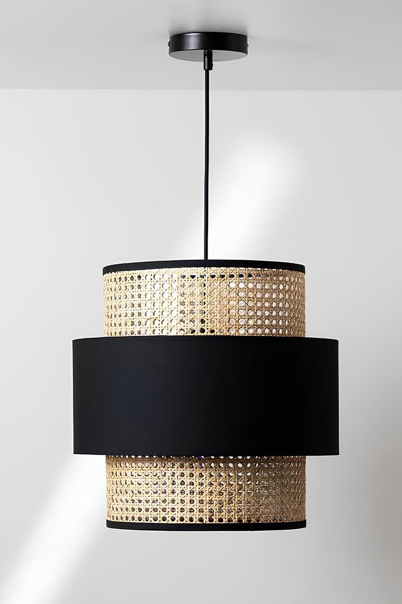 AKWAY Wicker Rattan Cane Webbing Bamboo Hanging lamp Pendant lamp for Home Decoration Premium Ceiling Light Boho Hanging Ceiling lamp(14" Dia x 11" H) (Bulb not Included) (Black) - Image 1