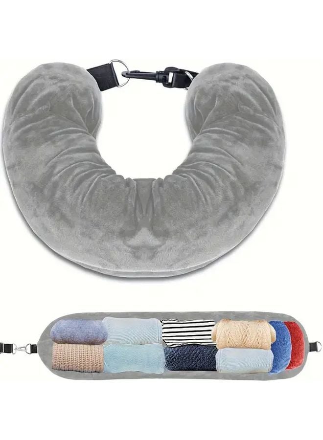 Black Fillable Travel Neck Pillow Case with Storage Bag Portable Zipper Pouch - Image 1