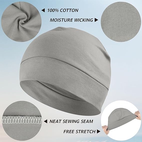 PAROPKAR 100% Cotton lycra Skull Caps Lightweight Beanie Sleep Hats Breathable Helmet Liner Cap Biking Cycling Cap for Unisex (Black Plain Grey) - Image 2