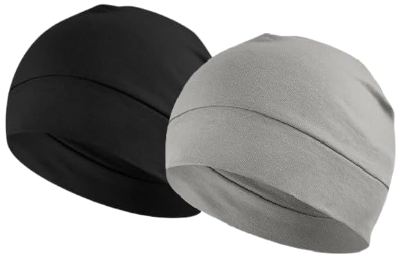 PAROPKAR 100% Cotton lycra Skull Caps Lightweight Beanie Sleep Hats Breathable Helmet Liner Cap Biking Cycling Cap for Unisex (Black Plain Grey) - Image 1