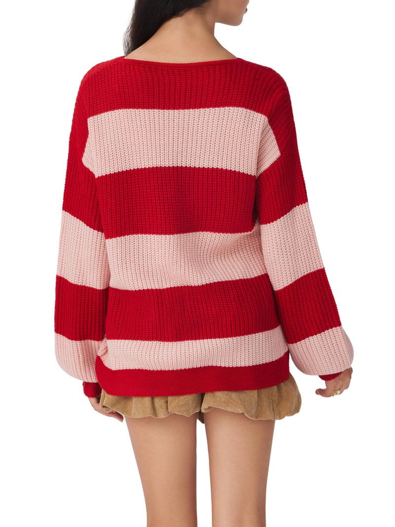 CIDER Cardigan Sweater for Women Tie Front Striped Long Sleeve V Neck Cute Y2k Fall Trendy Outfits Red - Image 5