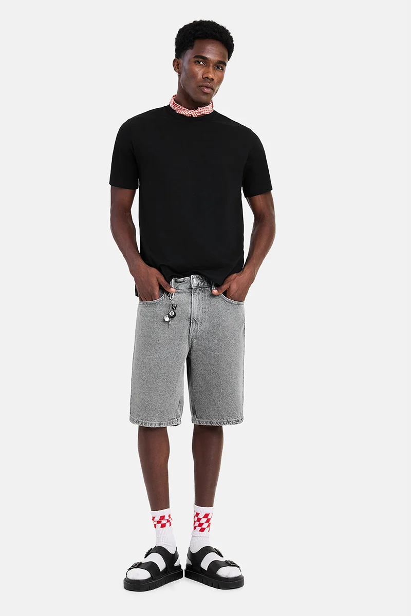 SNITCH Black Solid Half Sleeve Regular Fit Casual T-Shirt