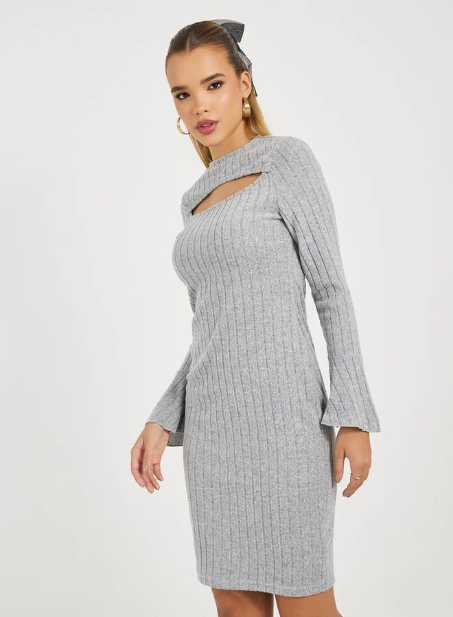 Styli Ribbed Cutout Dress