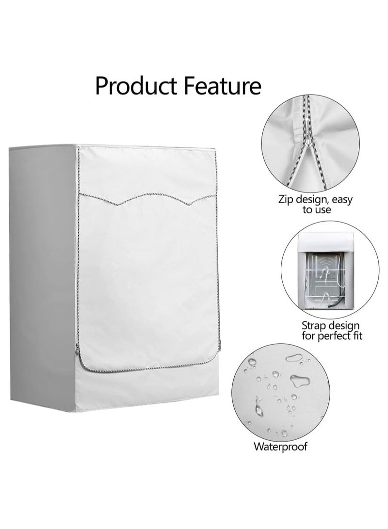 Flushrenic Cloth Drum Washing Machine Cover, Dryer Waterproof and Dustproof Covers, Sun-Proof Washing Machine Cover (silvery white) - Image 3