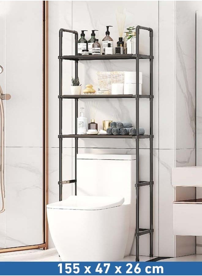 Taimi - Over the Toilet Bathroom Organizer 3-Tier Space Saving - Black - 155 x 47 x 26 cm - Image 1
