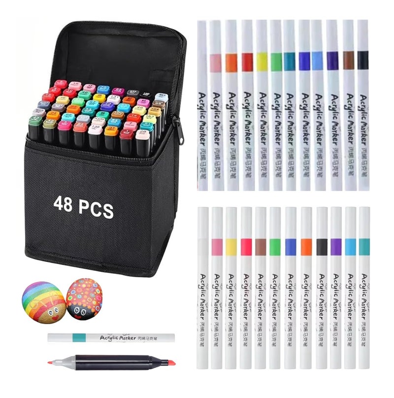 Corslet طقم أقلام تلوين كورسلت 72 قطعة 48 قطعة أقلام كحولية 24 قطعة أقلام أكريليك مجموعة أقلام رسم للأطفال مجموعة أقلام تلوين للرسم والتخطيط مجموعة أقلام كحولية - Image 1