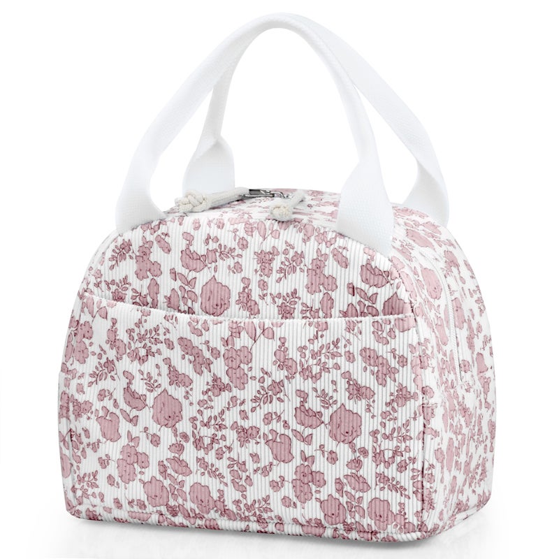 TESAFNG Lunch Bag Insulated Lunch Box for Women Reusable Large Capacity Cooler Bag for Adult Small Leakproof Cute Corduroy Lunch Tote for Work Office Travel Picnic Corduroy PinkFlower - Image 2