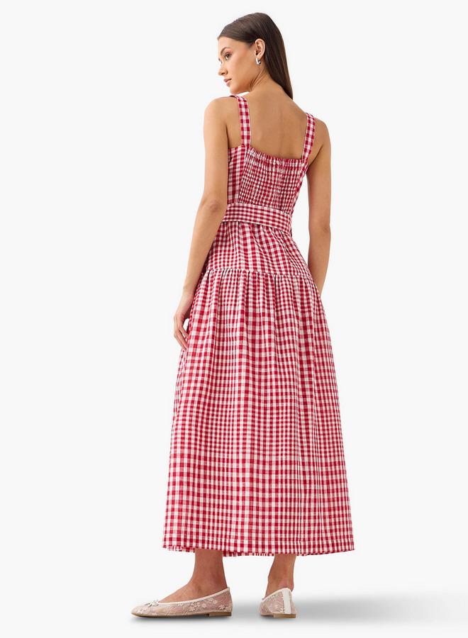 لي كوبر فستان لي كوبر كاروهات بلا أكمام بطبقات وياقة مربعة - Image 3