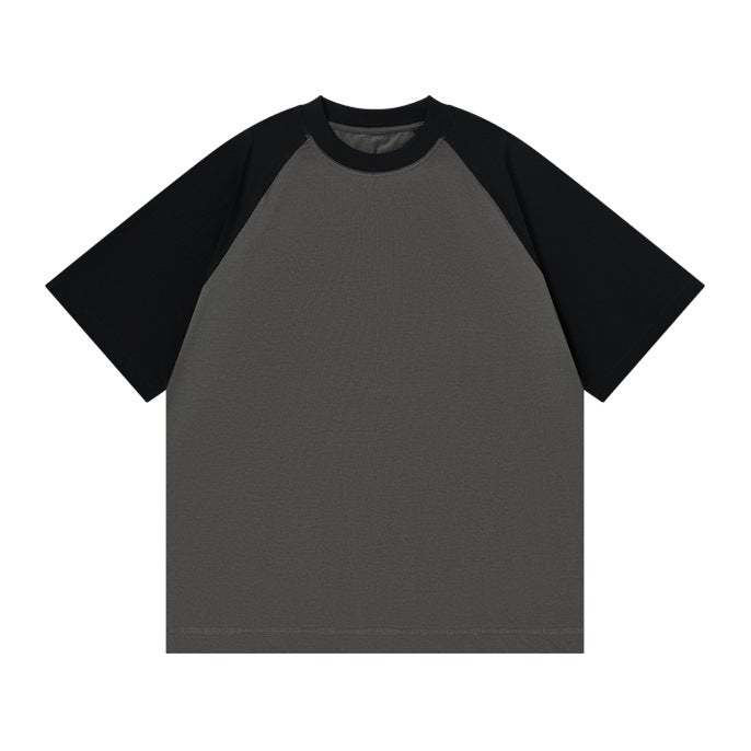 Summer new 230g ice cool sunscreen short sleeve T-shirt womens Japanese retro loose raglan sleeve contrast T-shirt top gun gray black
