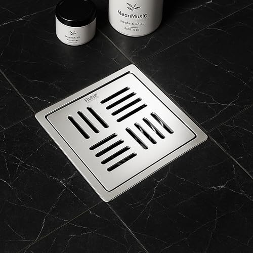 Ruhe® Ruby Exclusive Square Flat Cut Floor Drain | 304-Grade Stainless Steel Drain Jali | 6 x 6 inches | Floor Drainer with Cockroach Trap/Jali - Image 1