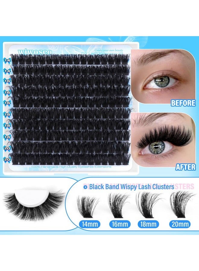 wiwoseo 200D Long Lash Clusters Lashes Clusters Thick Volume Eyelash Clusters 14-20MM Cluster Eyelash Extensions D Curl Individual Lashes for Beginners DIY at Home Cluster Lashes - Image 5