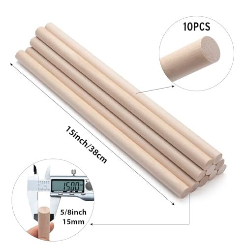 Coowayze Wood Dowels Wooden Dowel Rods for Crafts, 10PCS 5/8 x 15 Round Macrame Wooden Sticks for Crafting, Unfinished Hardwood Sticks for Arts and DIYers, Tiered Cake Support and Wedding Ribbon Wands - Image 2
