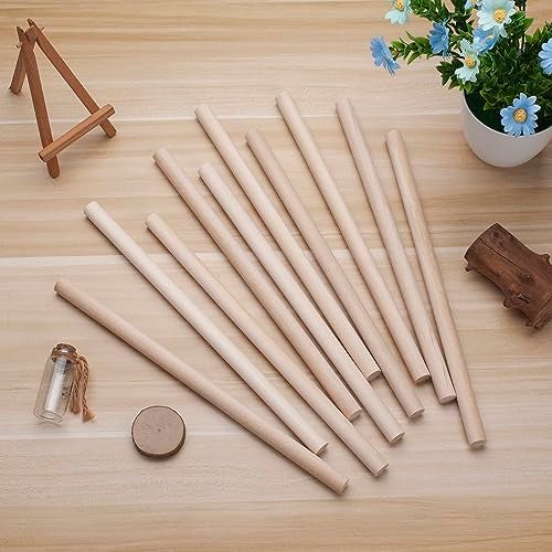 Coowayze Wood Dowels Wooden Dowel Rods for Crafts, 10PCS 5/8 x 15 Round Macrame Wooden Sticks for Crafting, Unfinished Hardwood Sticks for Arts and DIYers, Tiered Cake Support and Wedding Ribbon Wands - Image 3