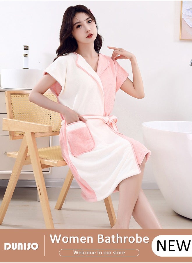 DUNISO - Women's Bath Robe, Wearable Bath Towel with Side Pocket Wrap Shower Wrap Towel Dress Bathrobe Waffle Spa Towel Robes with Adjustable Belt, Quick Dry Bathrobe for Women Girls - Image 1
