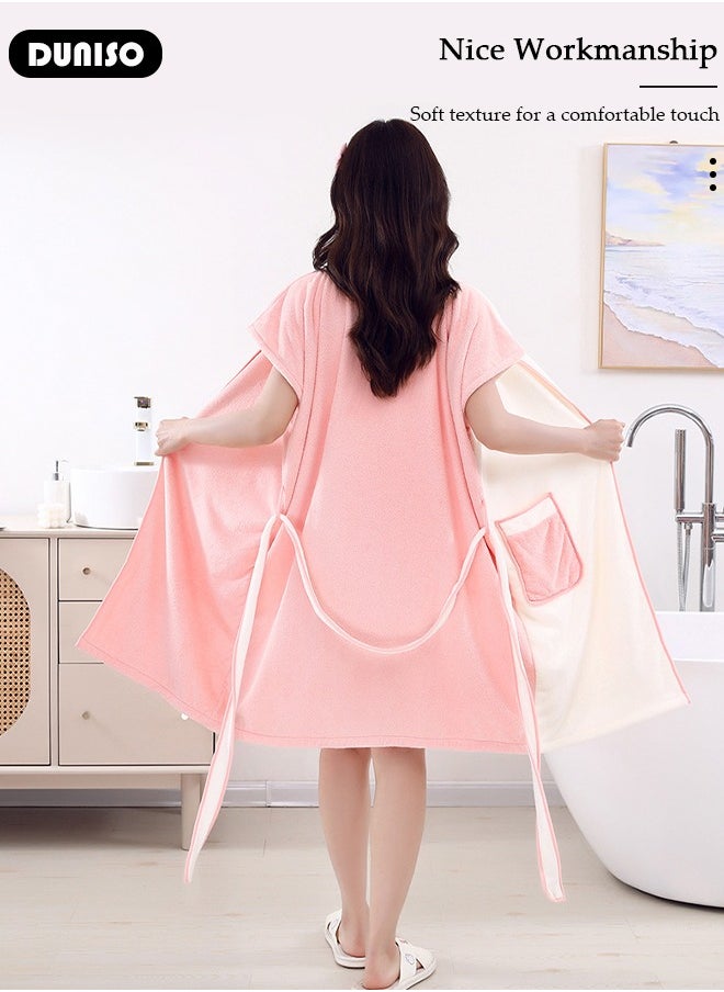DUNISO - Women's Bath Robe, Wearable Bath Towel with Side Pocket Wrap Shower Wrap Towel Dress Bathrobe Waffle Spa Towel Robes with Adjustable Belt, Quick Dry Bathrobe for Women Girls - Image 1