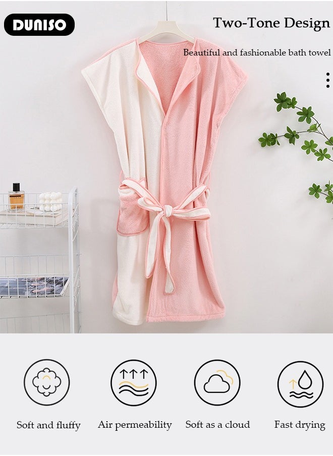 DUNISO - Women's Bath Robe, Wearable Bath Towel with Side Pocket Wrap Shower Wrap Towel Dress Bathrobe Waffle Spa Towel Robes with Adjustable Belt, Quick Dry Bathrobe for Women Girls - Image 1