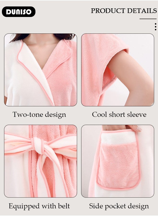 DUNISO - Women's Bath Robe, Wearable Bath Towel with Side Pocket Wrap Shower Wrap Towel Dress Bathrobe Waffle Spa Towel Robes with Adjustable Belt, Quick Dry Bathrobe for Women Girls - Image 1