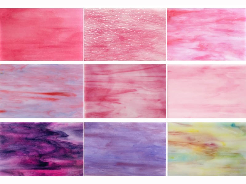 PALJOLLY 9 Sheets Stained Glass Sheet Pink and Purple Collection 4 x 6 inch Stained Glass Supplies Mosaic Tiles for Crafts Pink Purple Colors for Glass Hobbyists Projects and Arts