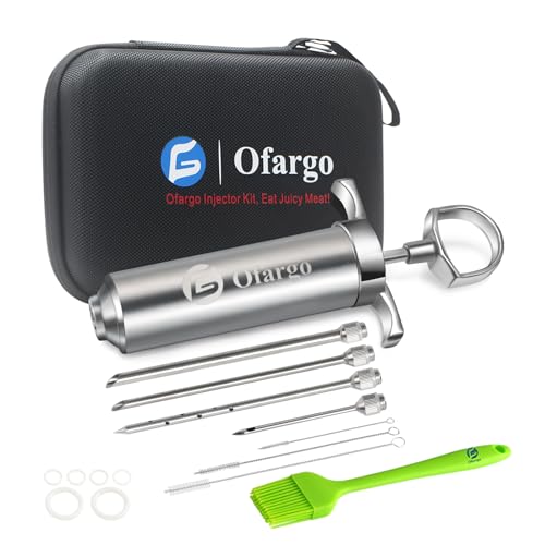 Ofargo Stainless Steel Meat Injector Syringe with 4 Marinade Needles and Travel Case for BBQ Grill Smoker, gifts for men dad husband in Thanksgiving Christmas day - Image 1