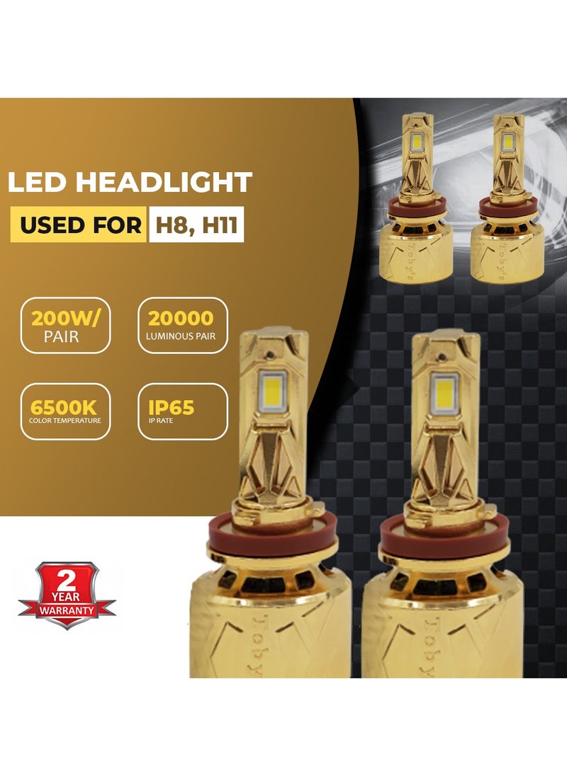 Toby's U9 H11 Bulbs, 2024 Upgraded 200W 20000LM Lighting Bulb with fan, 6500K Cool IP68 Waterproof, Pack of 2