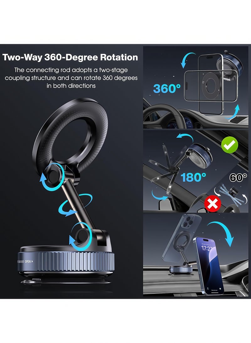 Lesha Vacuum Magnetic Suction Phone Holder, Foldable and Retractable Hands-Free Suction Cup Phone Mount for Car/Gym/Mirror/Smooth Surface, Compatible with iPhone Android and All Smartphones (Black)  - Image 2